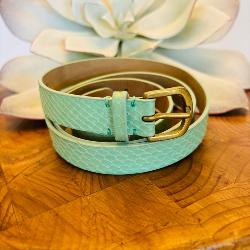 J. Crew Mint Green Textured Leather Belt with Gold Buckle